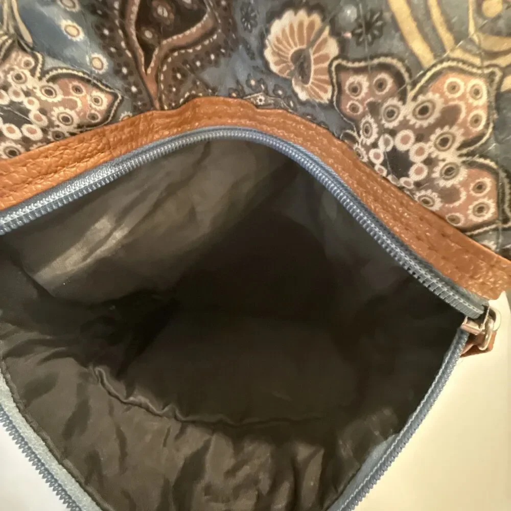 Stone Mountain Blue Paisley Patterned Crossbody Bag Adjustable Strap Boho Hippie